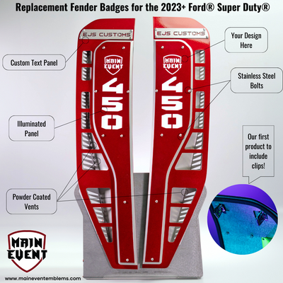 Insignias de guardabarros de repuesto personalizadas para Ford® Super Duty® 2023+ - Totalmente personalizables - LED