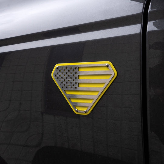 Emblème du drapeau américain Bronco® (paire) - Aluminium avec revêtement en poudre - Entièrement personnalisable - Compatible avec Bronco® Badlands®