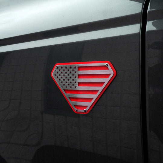 Emblème du drapeau américain Bronco® (paire) - Aluminium avec revêtement en poudre - Entièrement personnalisable - Compatible avec Bronco® Badlands®