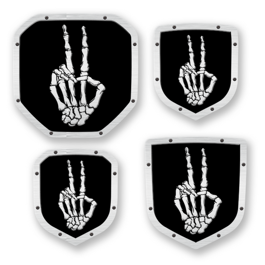 Emblema de escudo con símbolo de la paz de esqueleto: camionetas RAM®, parrilla o portón trasero; se adapta a varios modelos y años