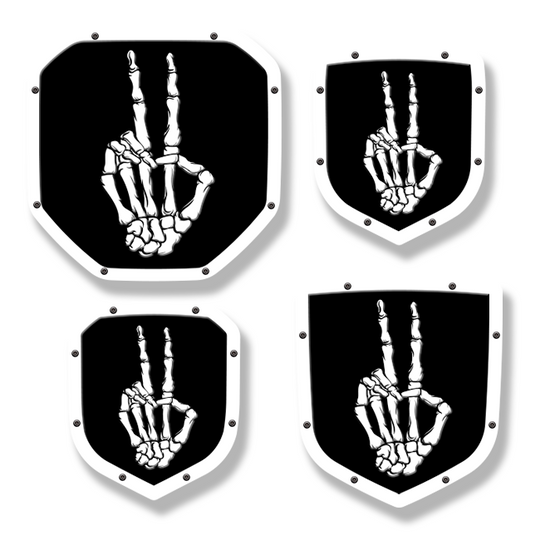 Emblema de escudo con símbolo de la paz de esqueleto: camionetas RAM®, parrilla o portón trasero; se adapta a varios modelos y años