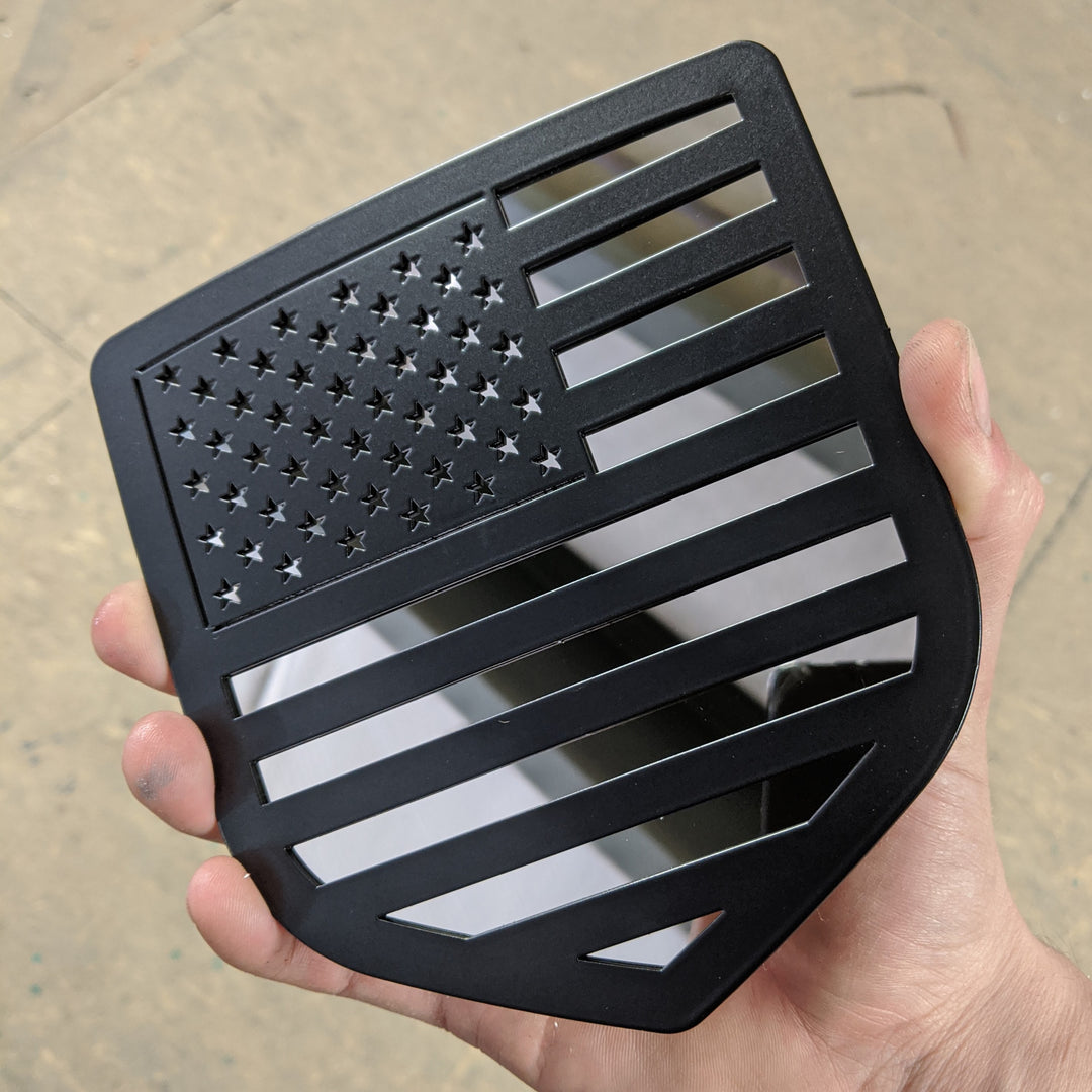 American Flag Tailgate Emblem - Full Flag - Black on Polished Stainless - Fits 2009-2018 Ram® 1500, 2500, 3500
