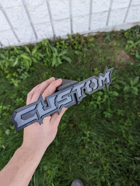 Custom Text Hitch Cover - Aggressive Font - Powder Coated Aluminum - Fully Customizable