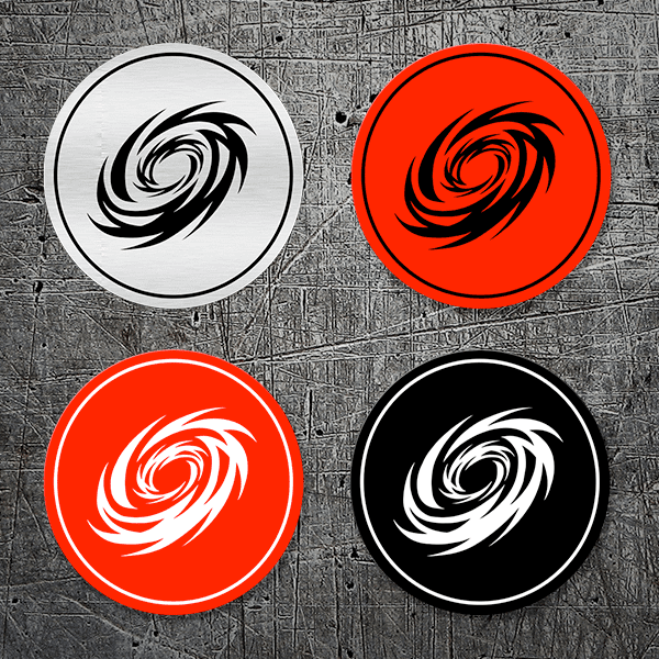 Custom circular cyclone emblems black red white gray