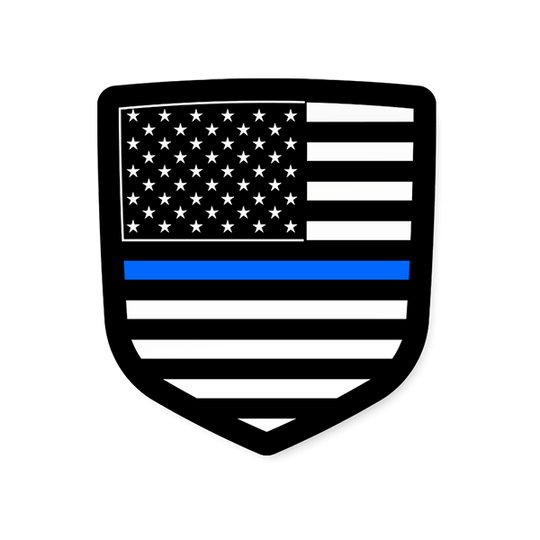 Emblema para portón trasero con bandera estadounidense: línea fina azul/roja