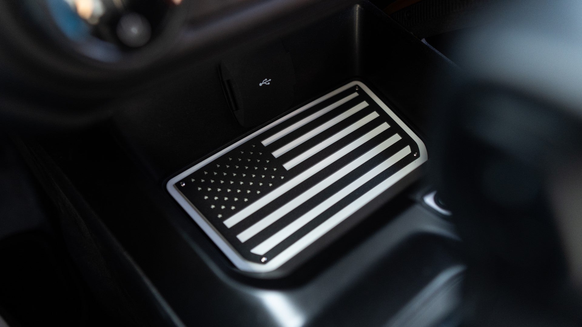 American Flag Front Console Emblem - Powder Coated Aluminum - Fully Customizable