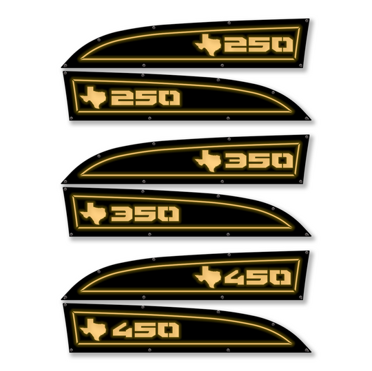 Reemplazos de insignias para guardabarros Ford® Super Duty® 250, 350 o 450 de Texas 11-16: totalmente personalizables, con LED y sin LED