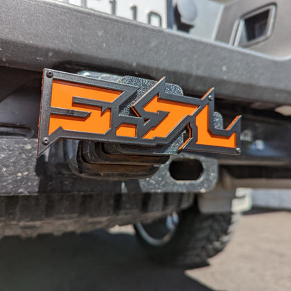 Custom Text Hitch Cover - Aggressive Font - Powder Coated Aluminum - Fully Customizable