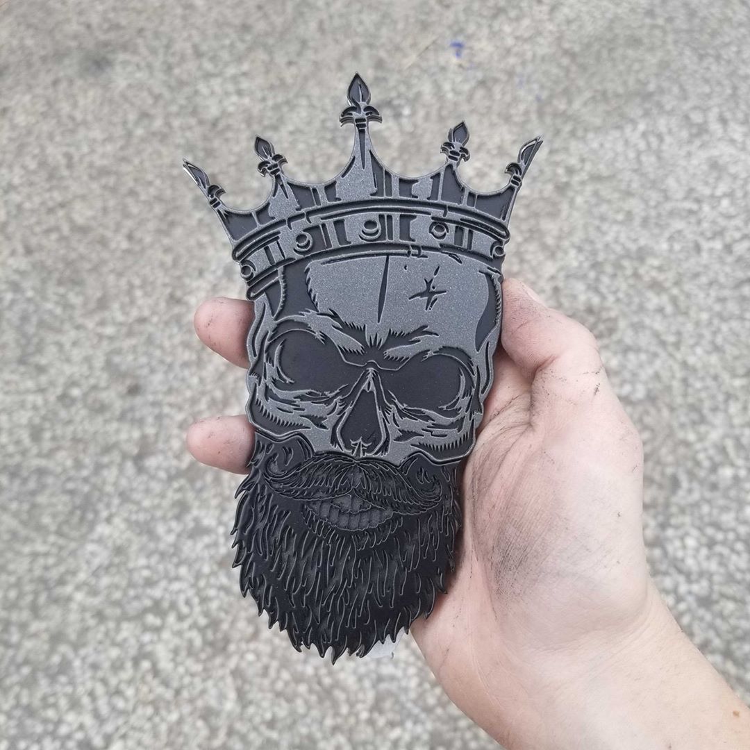 Bearded Skull Badge w/Crown - Black and Gunmetal